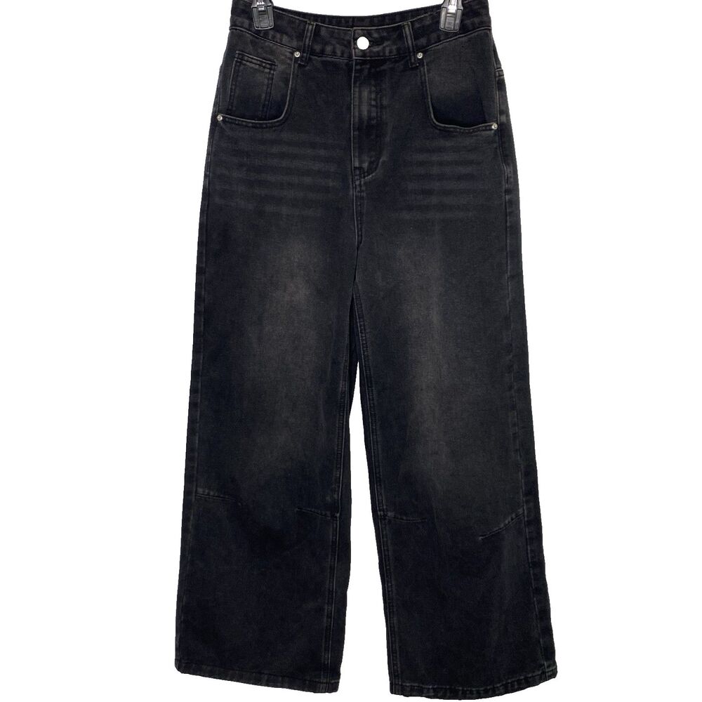 Myoursa Wide Leg Jeans Baggy High Waist Denim Urban Streetwear Womens S Black